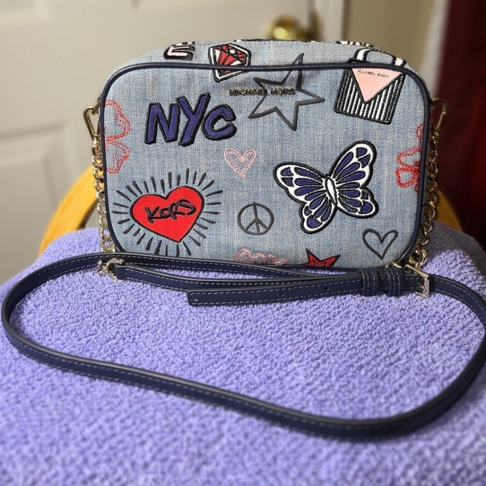Michael Kors Embroidered Denim Crossbody Bag